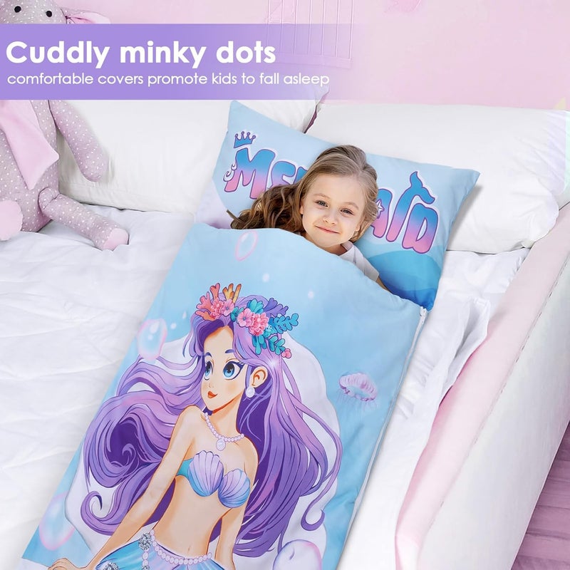 Decalsweet Kids Sleeping Bag Toddler Nap Mat with Removable Pillow, Large Foldable Sleeping Bag for Girls Boys, Easy Clean Slumber Bag with Double Zip for Camping School Preschool Daycare, 59×24 inch - Image 4